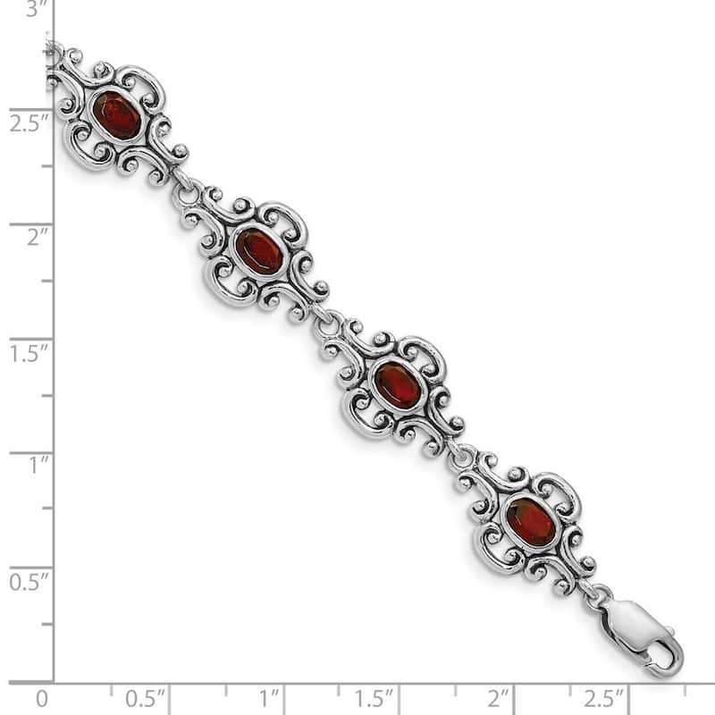 Curata 925 Sterling Silver Polished Garnet Bracelet 7.25 Inch Lobster Claw