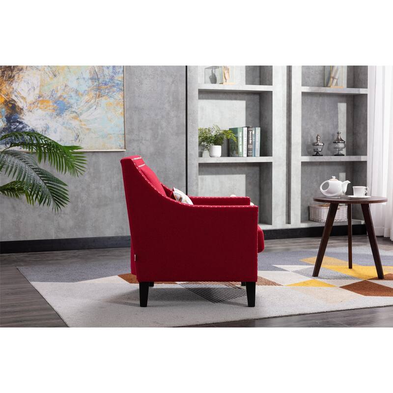 Linen Nailhead Accent Solid Wood Leg Living Room Armchair