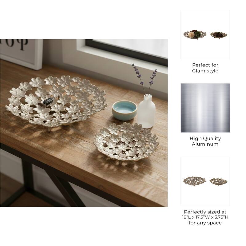 Floral Decorative Bowl - Openwork Detailing - Set of 2, 13", 18" Gold