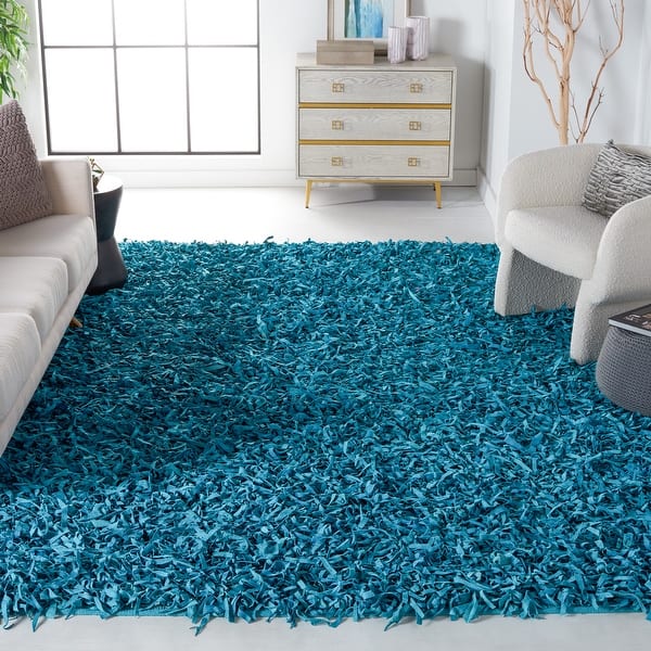 slide 2 of 138, SAFAVIEH Handmade Leather Shag Carlijn Modern Decorative Rug 5' x 8' - Light Blue - Rectangle