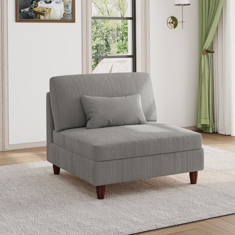 Corduroy Armless Chair Accent Chair Sofa - Light Grey