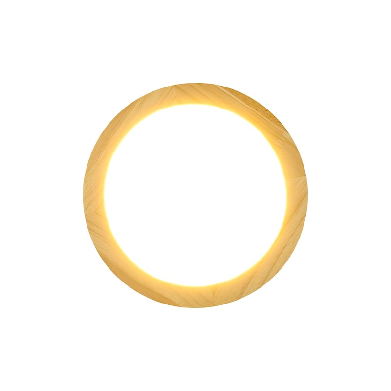 1-Light 7.87 in. Modern Farmhouse Small LED Round Wall Sconce in Natural Rubberwood Finish - 7.87 in. W x 3.35 in. H