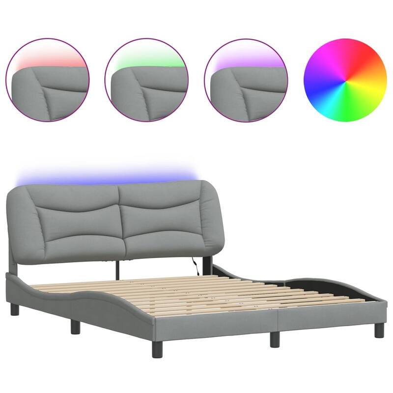 vidaXL Bed Frame with LED Lights Base Curved Platform Bedroom Furniture Fabric