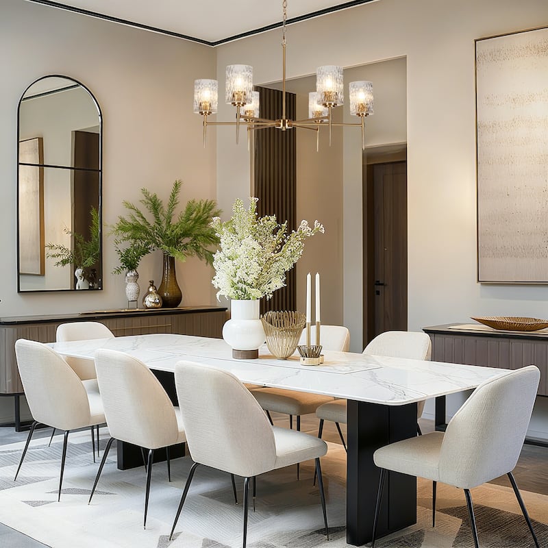 Laxow Modern Gold 6-Light Wheel Chandelier Textured Glass Light for Dining Living Room - 33.5"Dx20.5“H