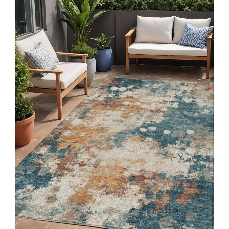 HomeRoots Abstract Transitional Rectangle Outdoor Rug - 5' X 8'