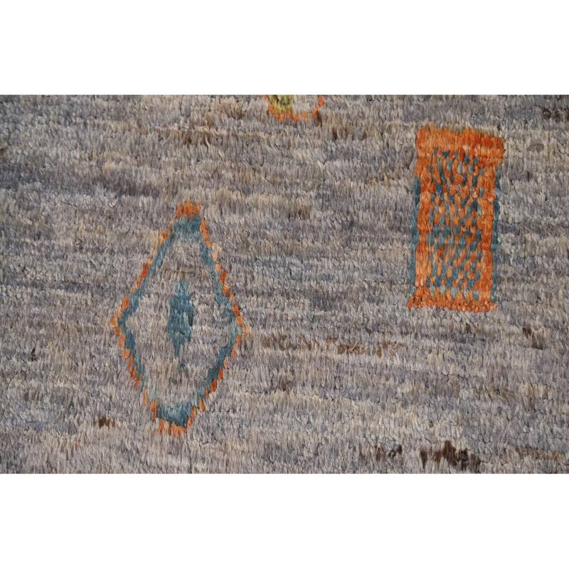 Hand Knotted Oriental 100% Wool Carpet Modern Tribal Greys & Charcoal Moroccan Area Rug - 9' 10'' X 6' 2''