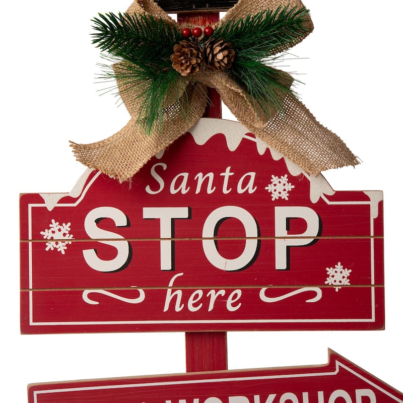 Glitzhome Christmas Lighted Wooden Santa Stop Here Yard Stake Outdoor Decor