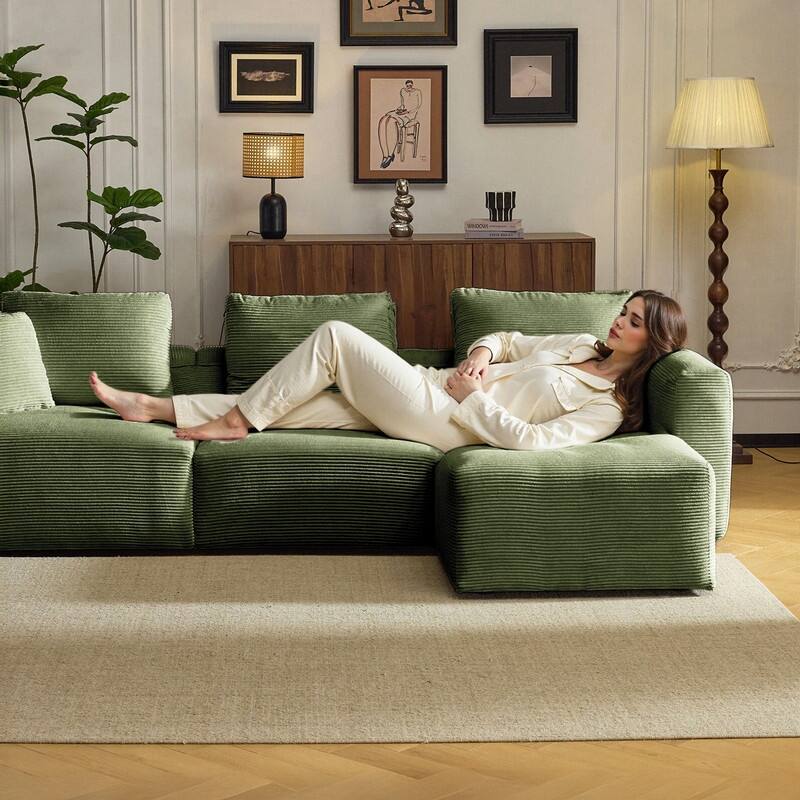 112.2‘’ W Corduroy Modern Compressed Block Sectional Couch with Plush Cushions