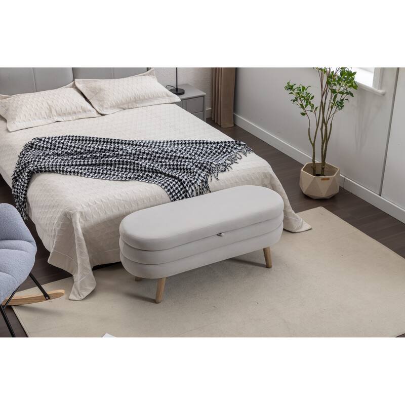 Upholstered Storage Bench with Wooden Legs