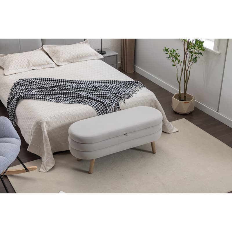 Velvet Fabric Storage Bench With Wood Legs For Living Room Bedroom
