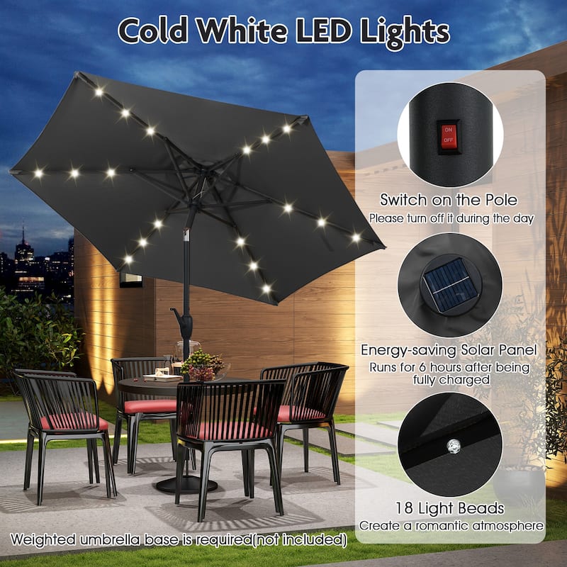 Costway 7.5 ft Solar Powered Patio Umbrella with LED Lights Push