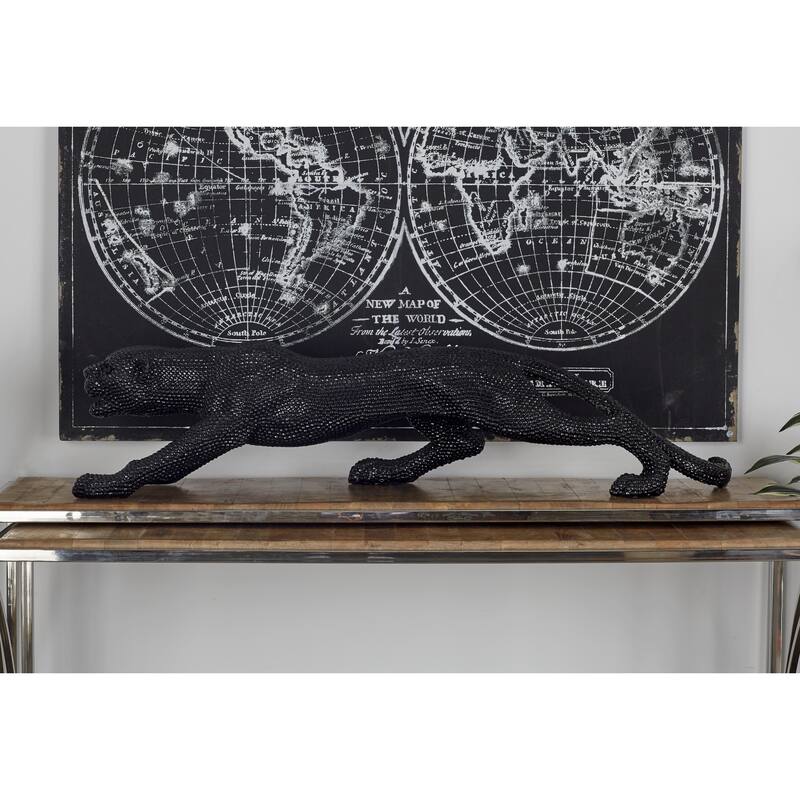 Polystone Leopard Floor Decorative Sculpture with Carved Faceted Diamond Exterior - Silver or Black - Roche River Decor