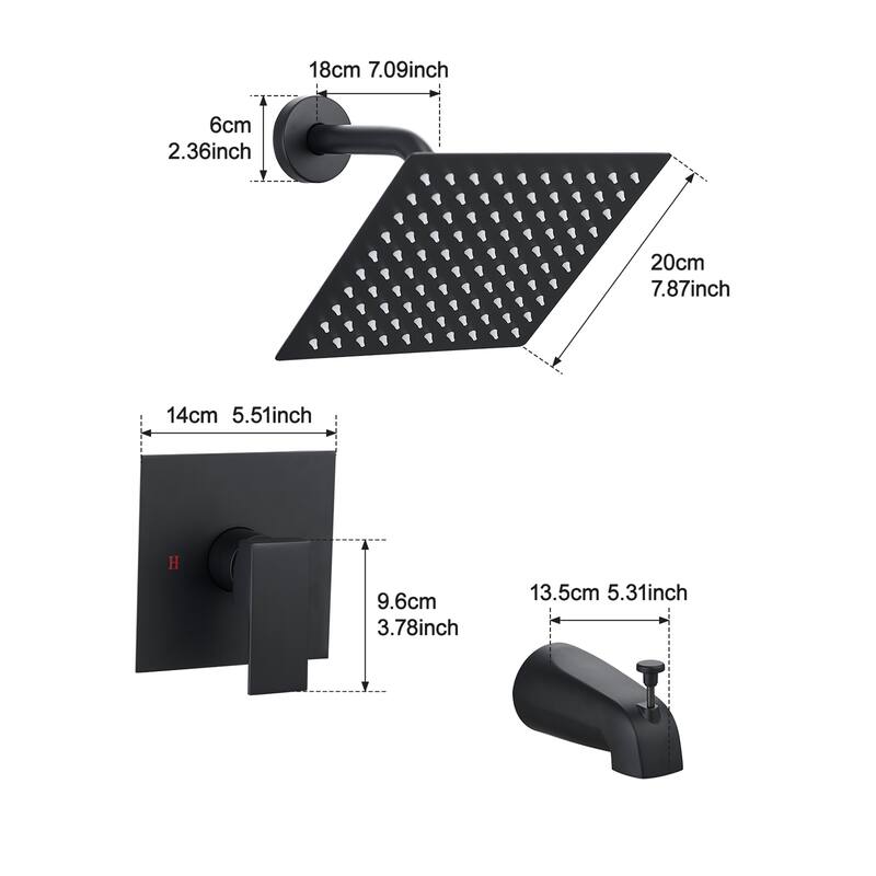 8-Inch Brushed Wall-Mounted Shower System with Rainfall Showerhead and Zinc Alloy Handle