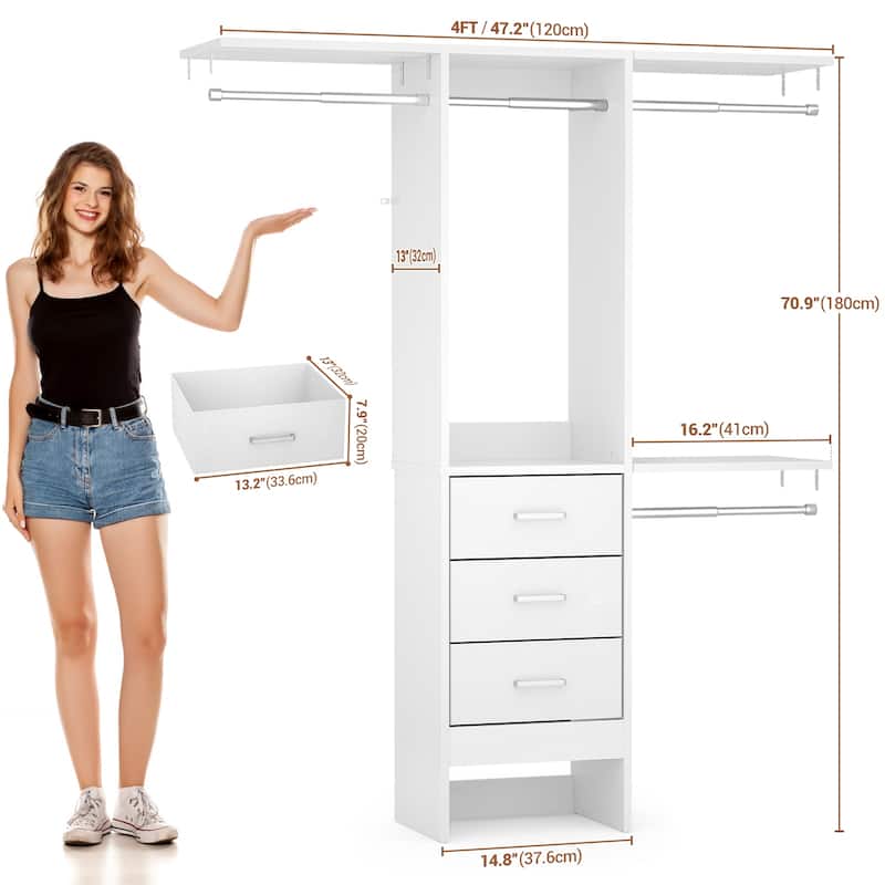 4FT Kid's Closet Syatem with Fabric Drawers for Small Closet, Closet Organizer for Walk-in/ Reach-in Closet