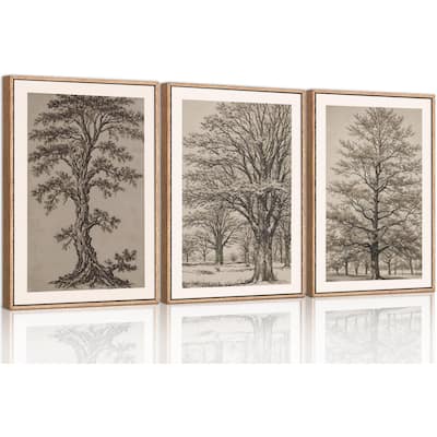 Neutral Tree Sketch Framed Canvas Wall Art Set