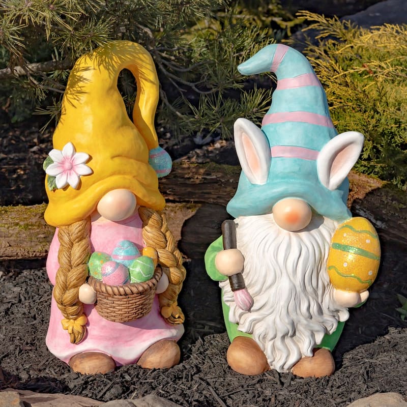 Set of 2 Easter Garden Gnome Couple with Bunny Ears - Magnesium Oxide - Multi - Medium