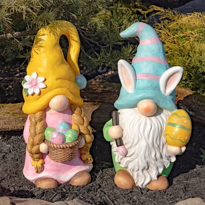 Set of 2 Easter Garden Gnome Couple with Bunny Ears