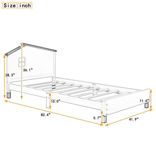 Twin Size Wood Platform Bed with House-Shaped Headboard