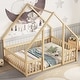 preview thumbnail 3 of 34, Full Size Pine Wood House-Shaped Floor Bed with Guardrails
