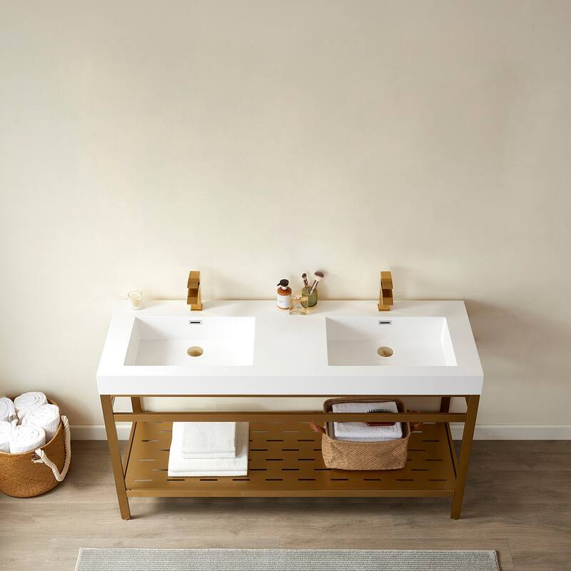 Ablitas 60M" Double Vanity in Metal with Stone Sink Top
