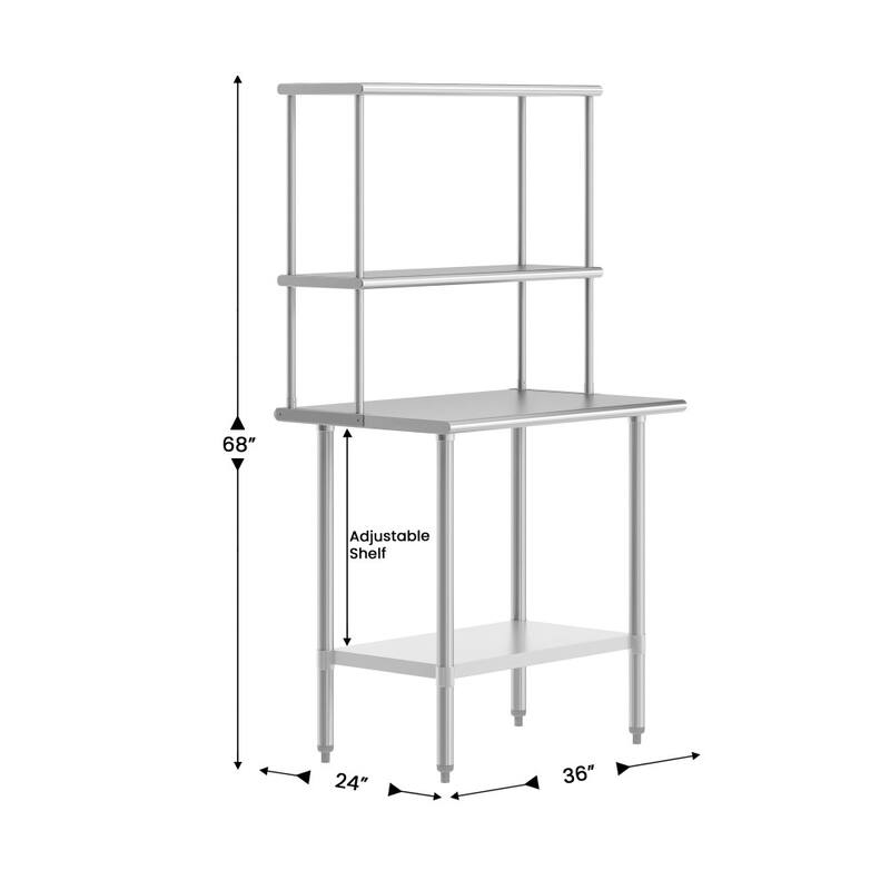 Commercial Stainless Steel Worktable with 2 Overshelves and 1 Undershef