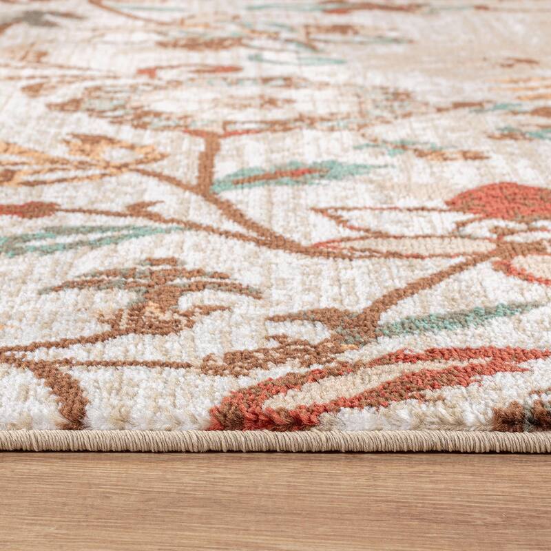 Beige Multi Vine Floral Stylish and Durable Area Rug