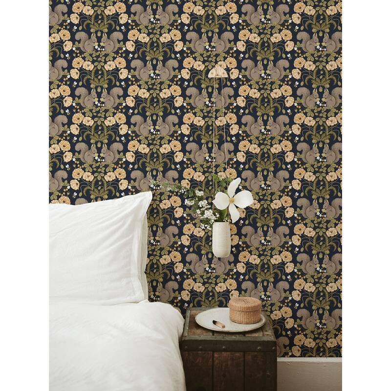 A-Street Prints Kurre Dark Blue Woodland Damask Wallpaper