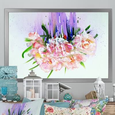 Designart "Modern Pink And Purple Spring Flowers" Traditional Framed Wall Art