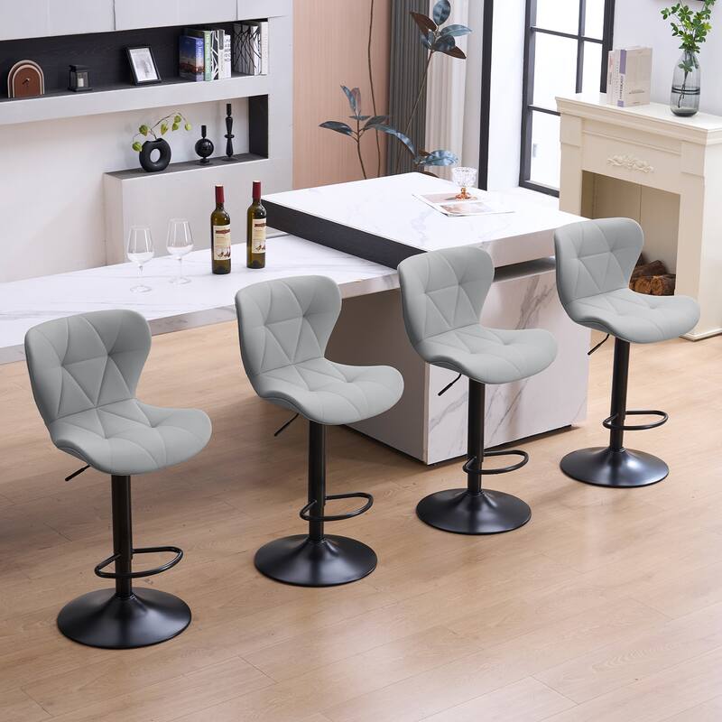 Set of 2 Modern Adjustable Height Bar Stools Padded PU Leather Swivel Stools