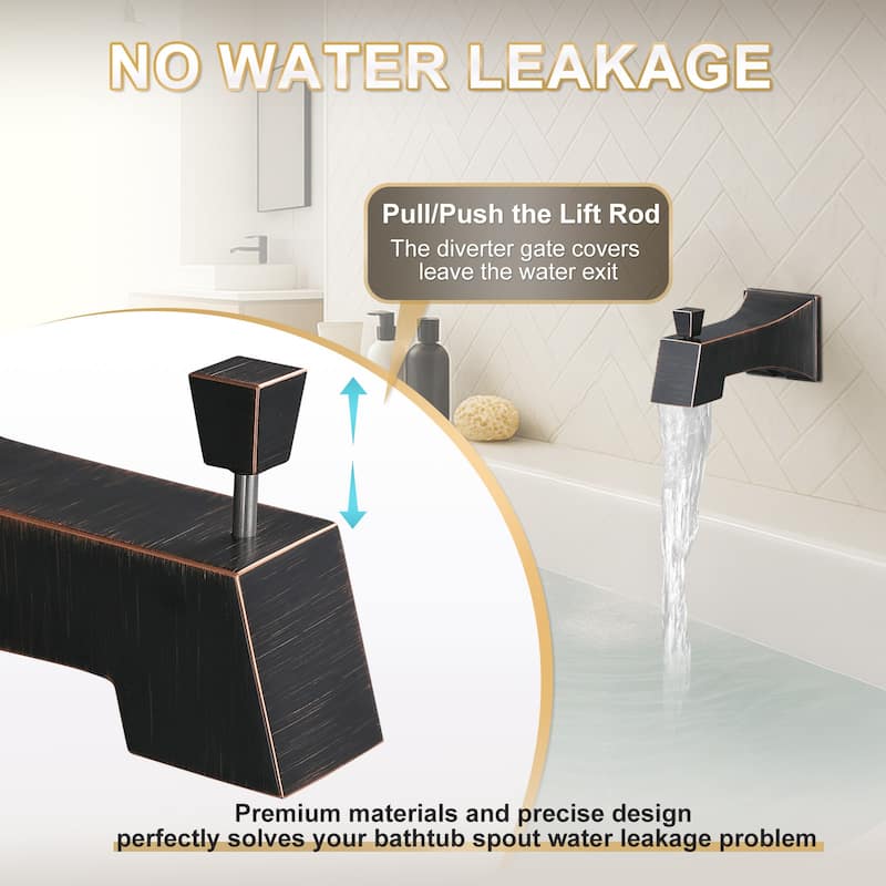 WOWOW Integrated Diverter Square Bathtub Spout in Modern