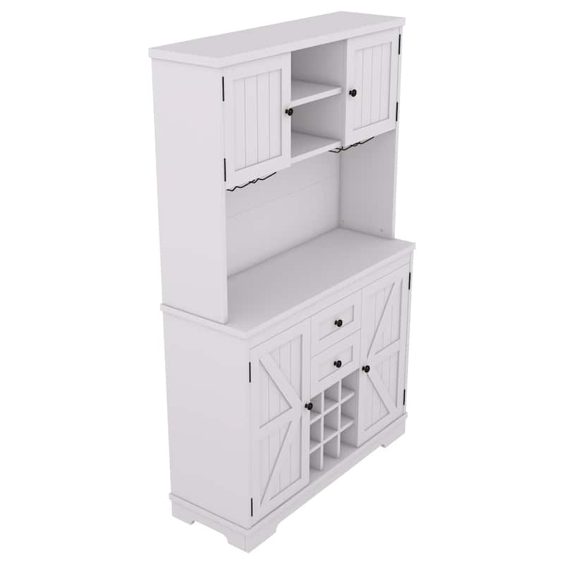 Coffee Bar Cabinet with Drawers and Shelves, Freestanding Kitchen Pantry with Cabinets, Wine Cabinet with Glass Racks