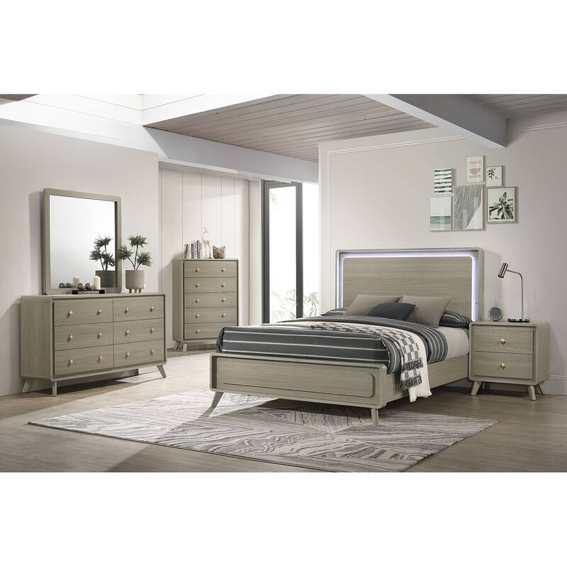 Bedroom Set Grey Finish Contemporary Bed Nightstand Dresser Mirror Chest