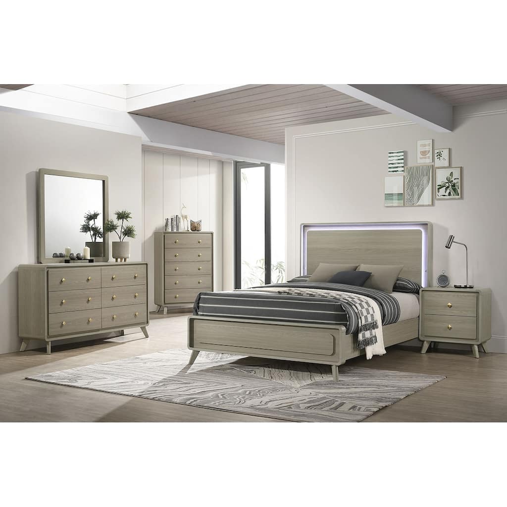 Bedroom Set Grey Finish Contemporary Bed Nightstand Dresser Mirror Chest