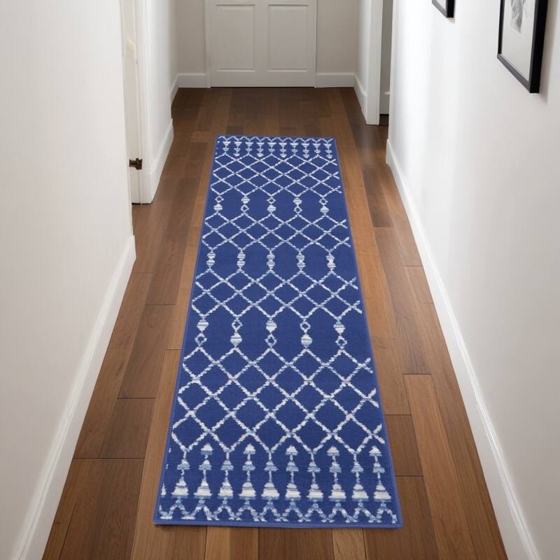 Jakeh Power Loomed Distressed Abstract Non Skid Stain Resistant Area Rug By HomeRoots - 96' X '24' X '0.39 - 96' X '24' X '0.39 - Oxford Blue - Runner