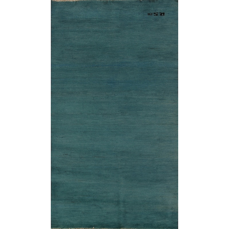 Modern Gabbeh Oriental Foyer Rug Hand-Knotted Blue Wool Carpet - 3'3" x 6'5"