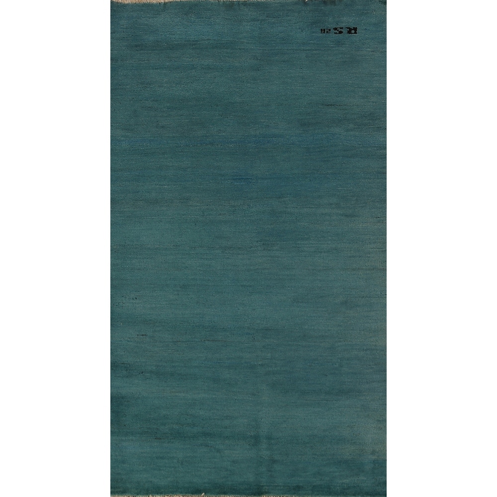 Modern Gabbeh Oriental Foyer Rug Hand-Knotted Blue Wool Carpet - 3'3" x 6'5"