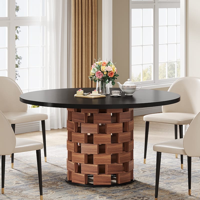 47-Inch Round Dining Table for 4, Farmhouse Kitchen Table - Black and Brown - Brown/Black
