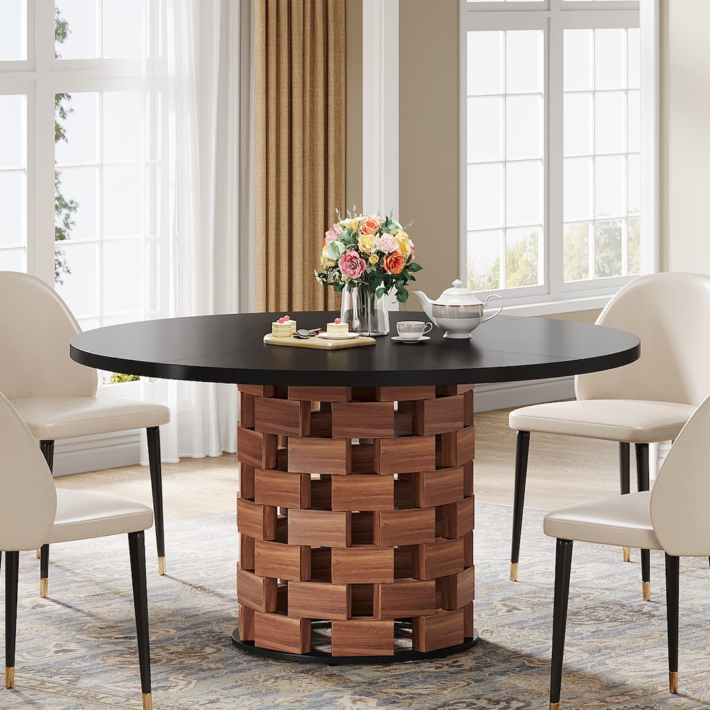 47-Inch Round Dining Table for 4, Farmhouse Kitchen Table - Black and Brown