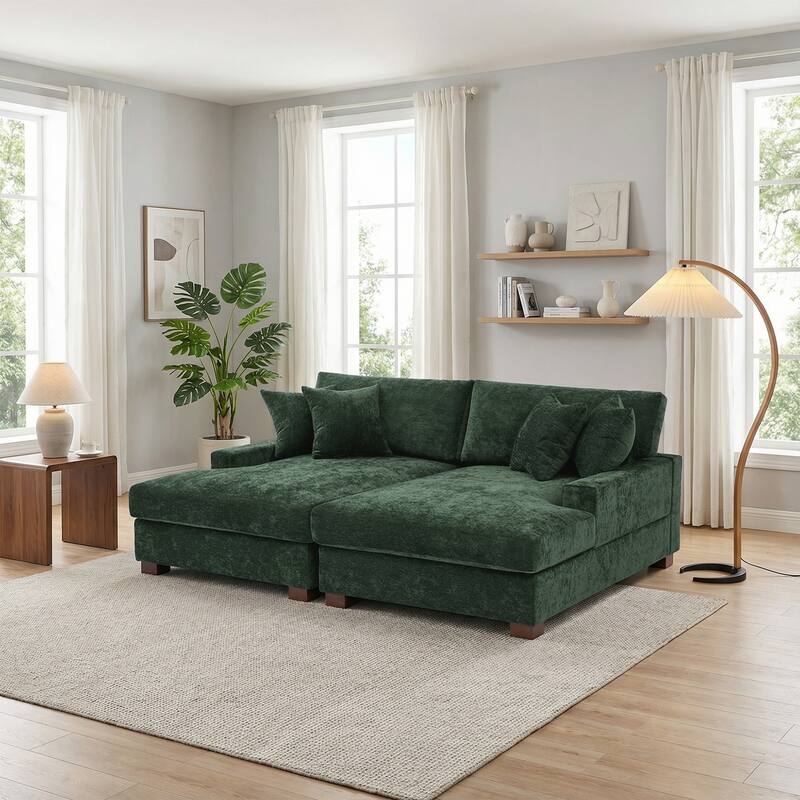 Oversized Chenille Modular Sectional Sofa With Deep Seat