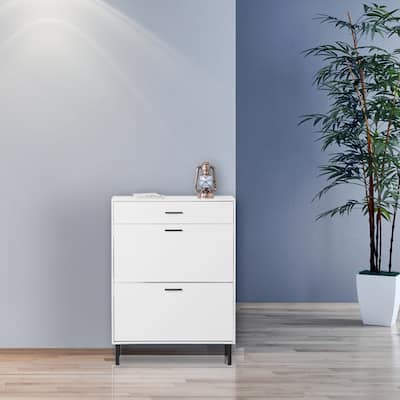 Shoe Storage Cabinet, Freestanding Shoe Rack Storage Organizer with Drawers,Metal Legs and 2 Flip Drawers
