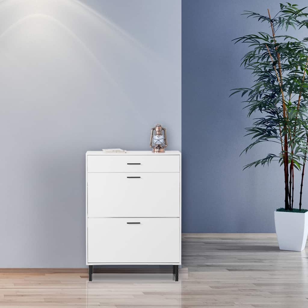 Shoe Storage Cabinet, Freestanding Shoe Rack Storage Organizer with Drawers,Metal Legs and 2 Flip Drawers