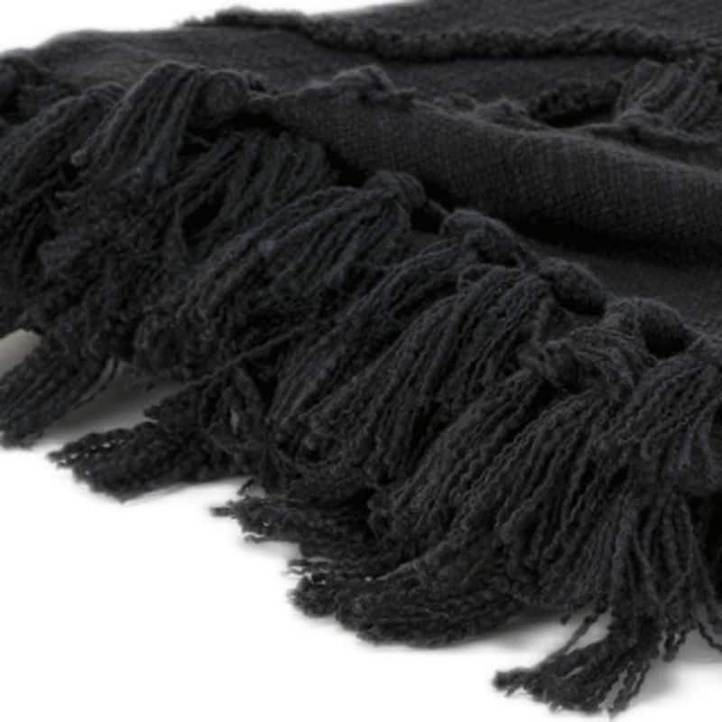 HomeRoots Black Woven 100% Woven Textured Cotton Throw Blanket