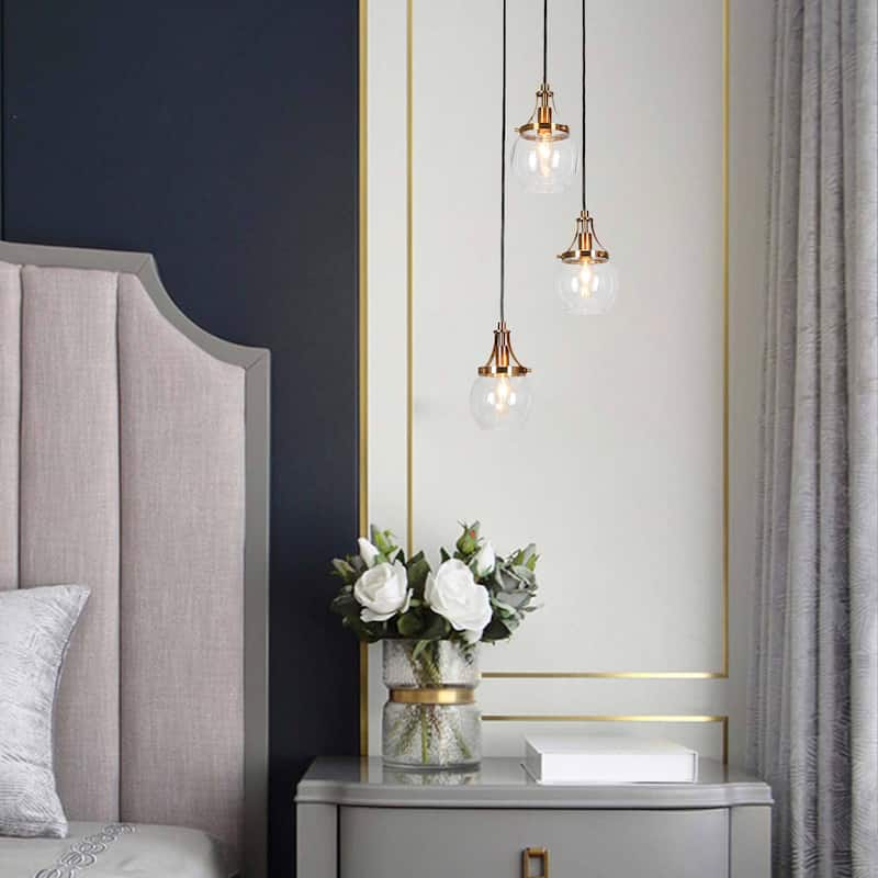 Beta Modern 3-Light Gold Black Orb Glass Cluster Pendant Light for Kitchen Island