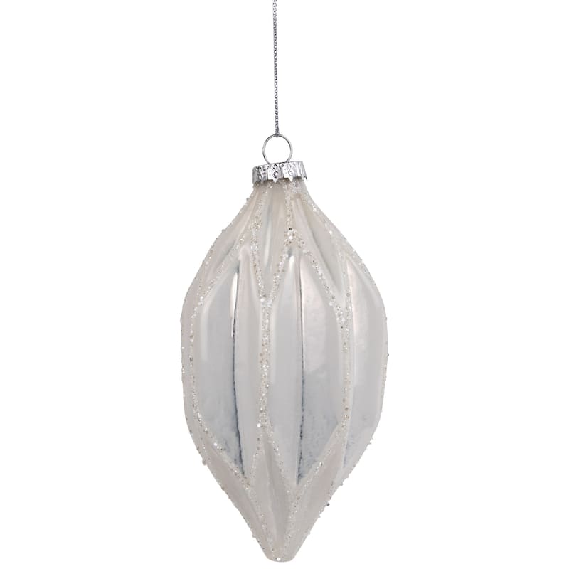 4.5" White and Silver Glitter Finial Glass Christmas Ornament