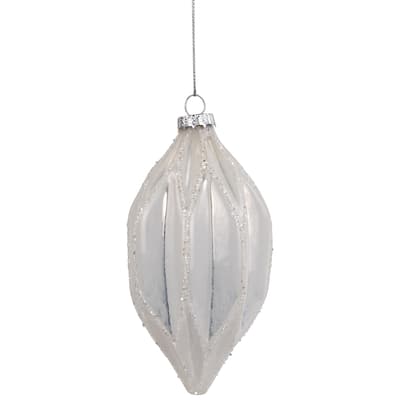 4.5" White and Silver Glitter Finial Glass Christmas Ornament