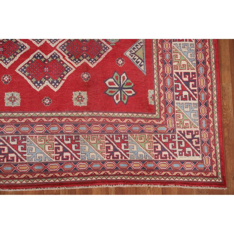 Hand Knotted Oriental 100% Wool Carpet Traditional Geometric Red Kazak Area Rug - 10' 5'' X 6' 6''