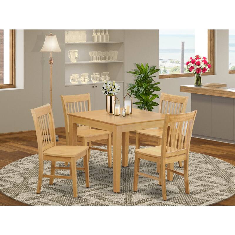 HomeStock 5-Piece Square Natural Oak Finish Solid Wood Top Dining table with 4-Chairs