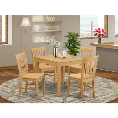 HomeStock 5-Piece Square Natural Oak Finish Solid Wood Top Dining table with 4-Chairs