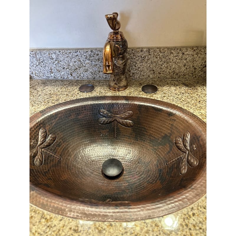 19" Oval Copper Bathroom Sink with Dragonfly Design by SimplyCopper - 19" x 14" x 5"