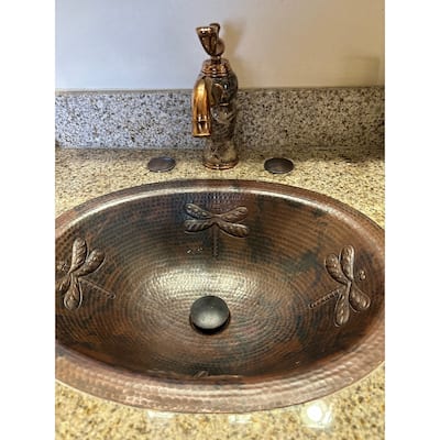 19" Oval Copper Bathroom Sink with Dragonfly Design by SimplyCopper - 19" x 14" x 5"